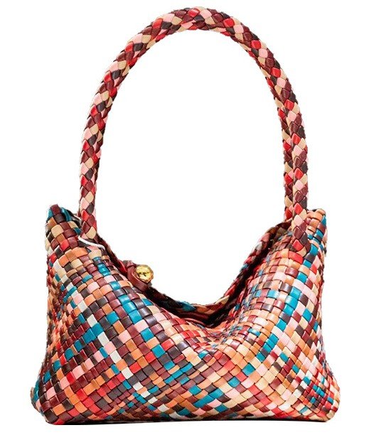 Custom embroidered and woven leather handbag